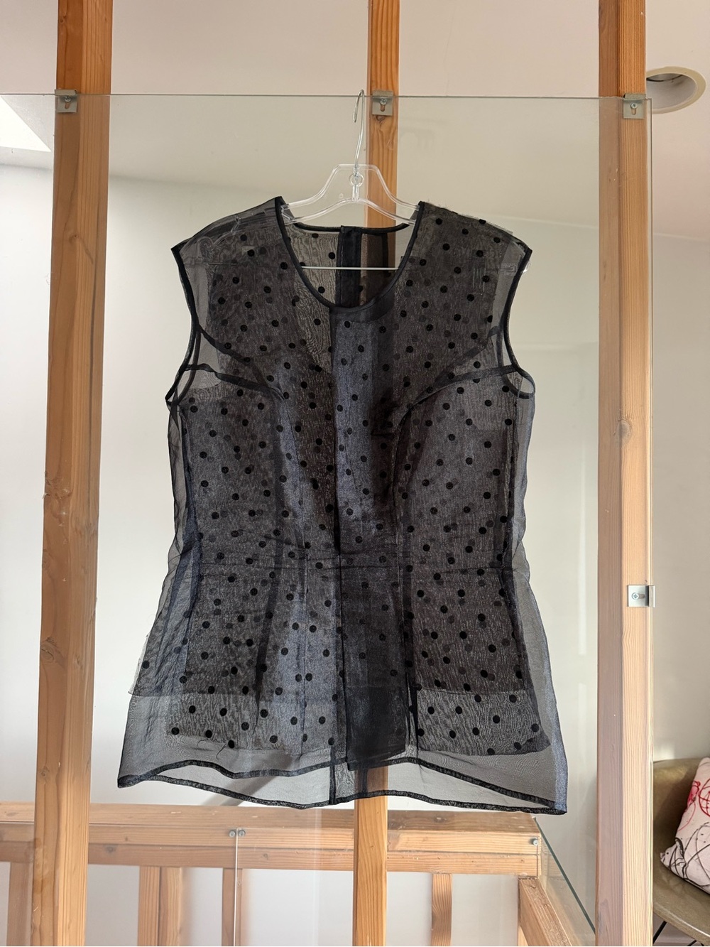 Comme Des Garçons Sheer Black Polka Dot Sleeveless Top 90s Vintage